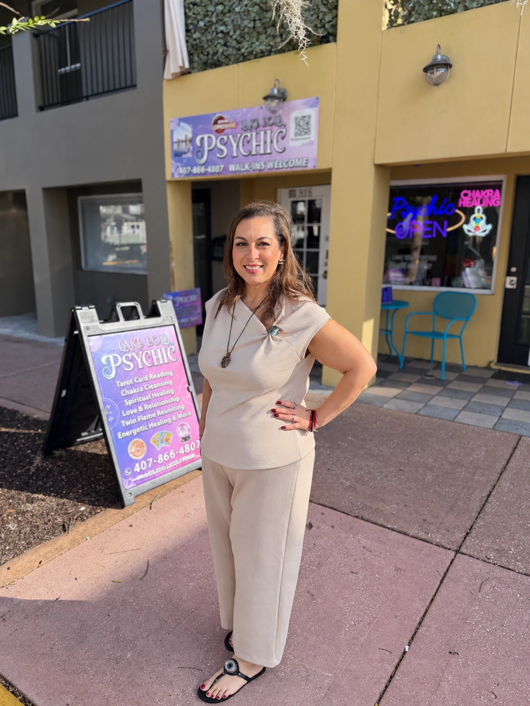 Tina Johnson outside Lake Eola Psychic in Orlando